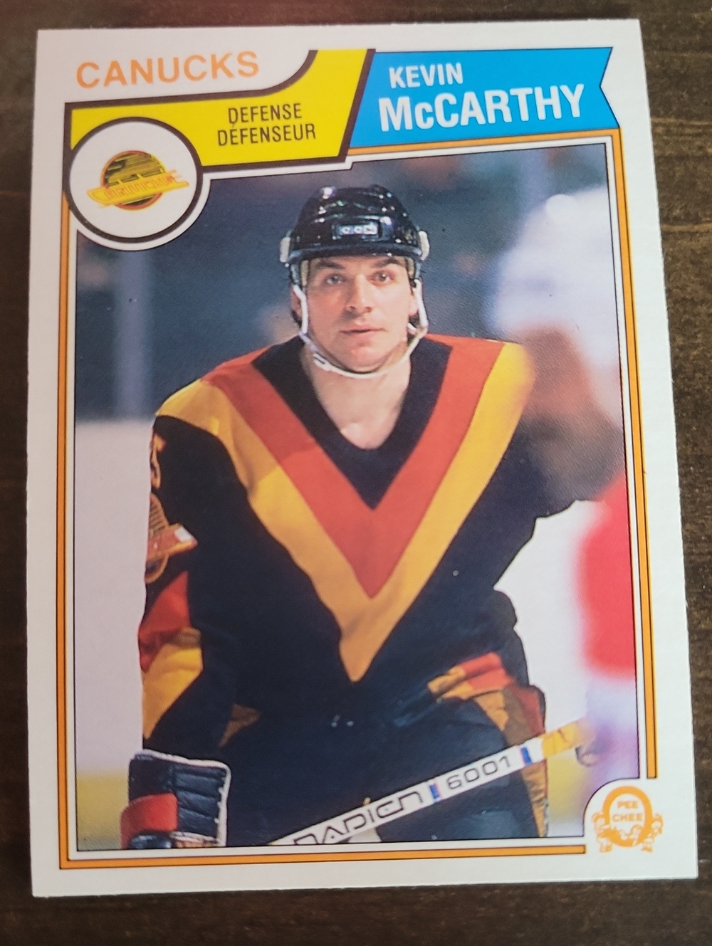 1983/84 OPC Kevin McCarthy Canucks Hockey Card - Classic Team Colors